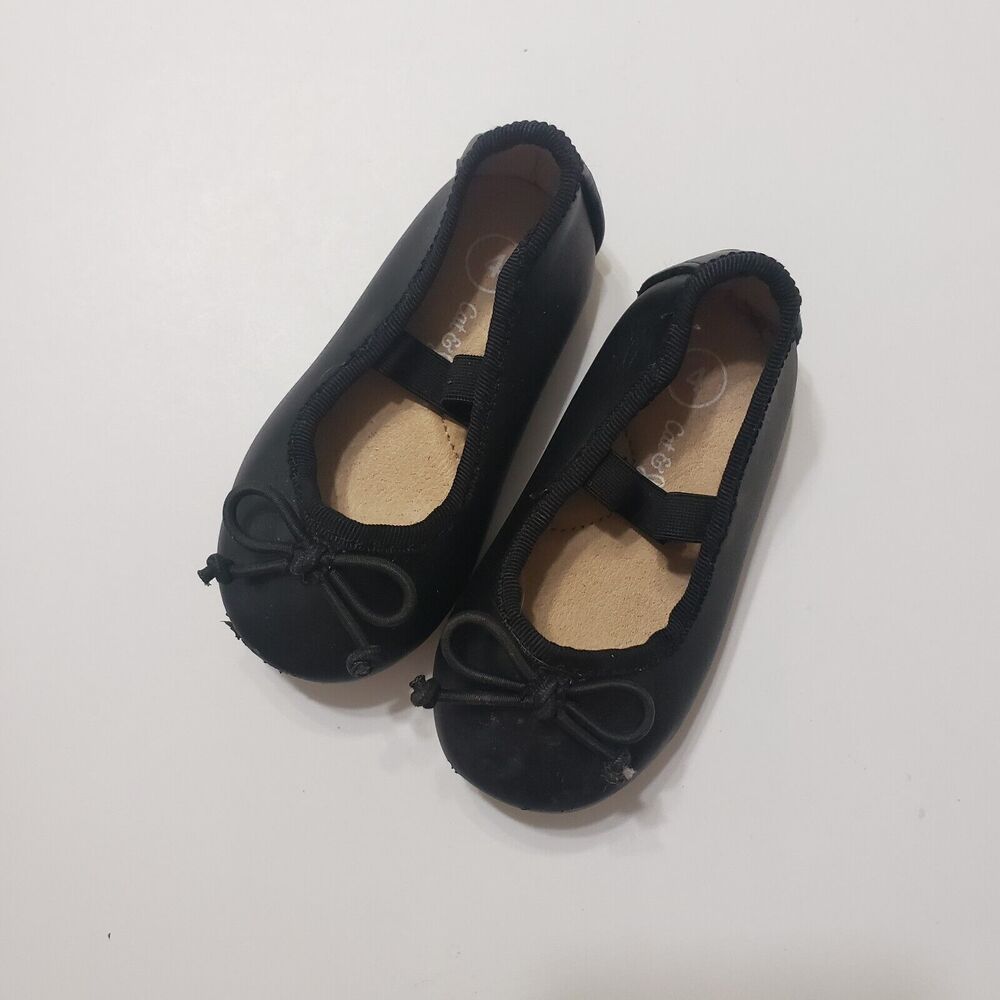 Cat andβ Jack Ballet Shoes Black Girls 4 Flat Comfort Slip On String Bow